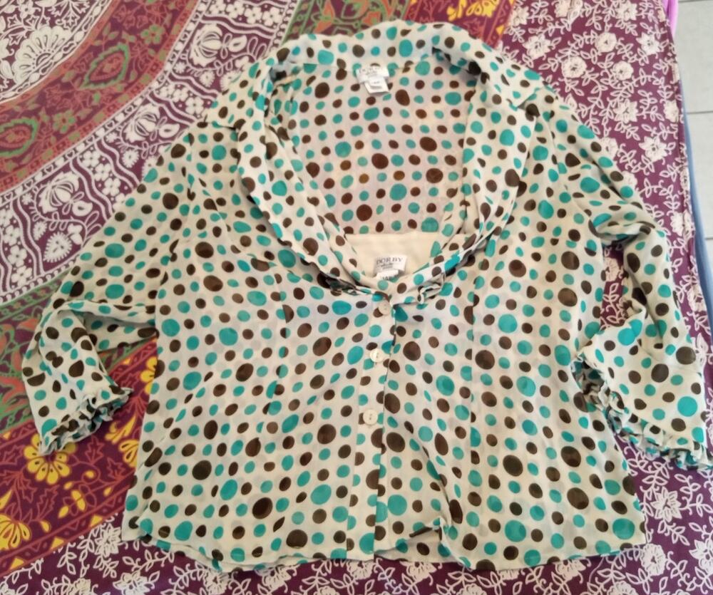 Dorby Studio Women's Retro Polka Dot Blouse and Cami Set w Ruffle Details SZ 14P